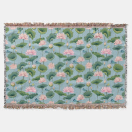 Chinoiserie Lotus Pond and Dragonfly Throw Blanket Decke