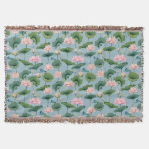 Chinoiserie Lotus Pond and Dragonfly Throw Blanket Decke