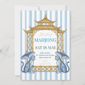 Chinoiserie Mahjong Party Blue Einladung