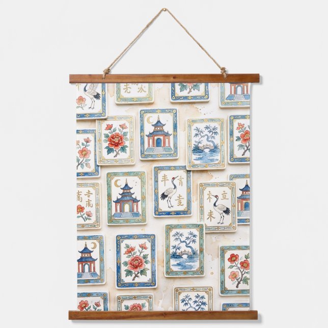 Chinoiserie Mahjong Wandteppich Mit Holzrahmen (Vorderseite)