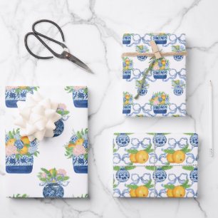 Chinoiserie Mandarins & Hydrangeas Geschenkpapier Set