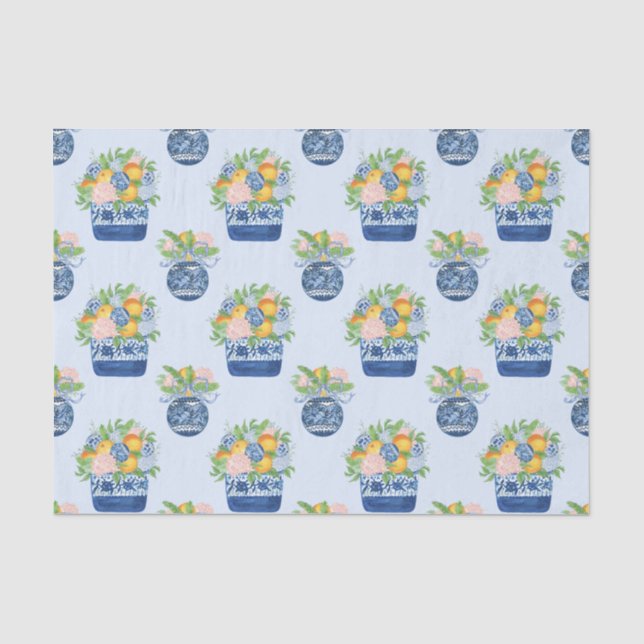 Chinoiserie Mandarins & Hydrangeas Seidenpapier (Vorderseite)