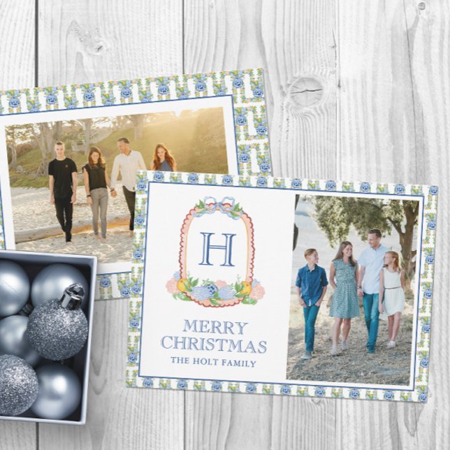 Chinoiserie Mandarins Monogram Wappen Feiertagskarte (Von Creator hochgeladen)