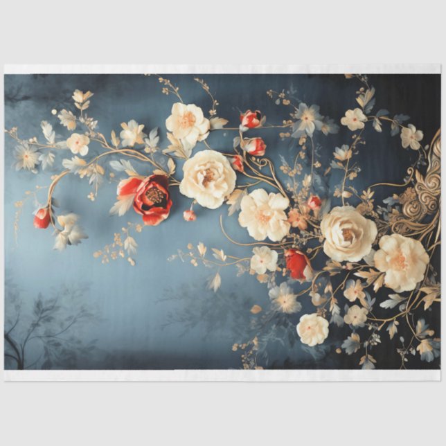 Chinoiserie Midnight Blue, Dark Moody Florals Seidenpapier (Vorderseite)