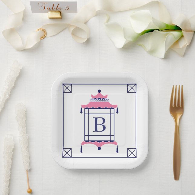 Chinoiserie Mit Monogramm Pagoda Party Teller (Hochzeit)