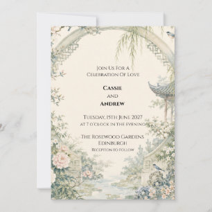 Chinoiserie-Mondtor-Gartenhochzeit Einladung