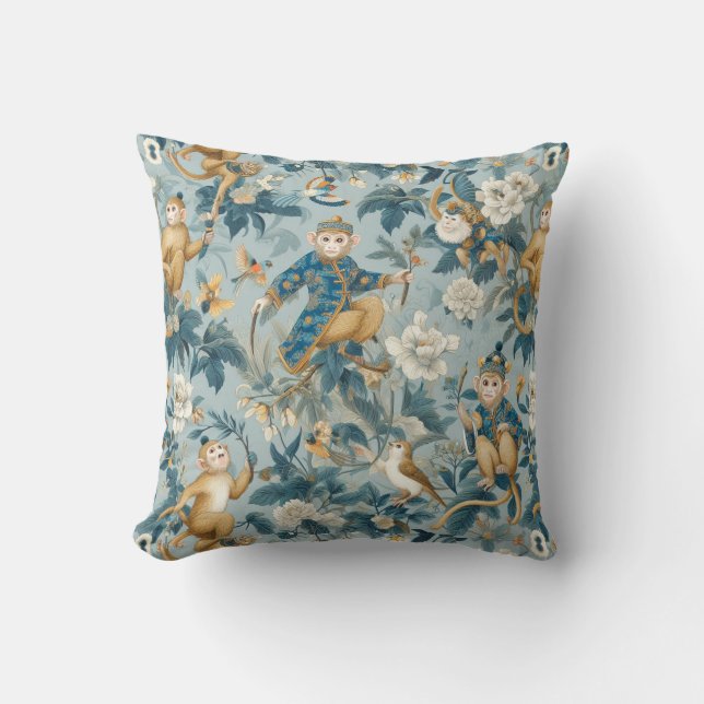 Chinoiserie Monkey Blue Kissen (Vorderseite)