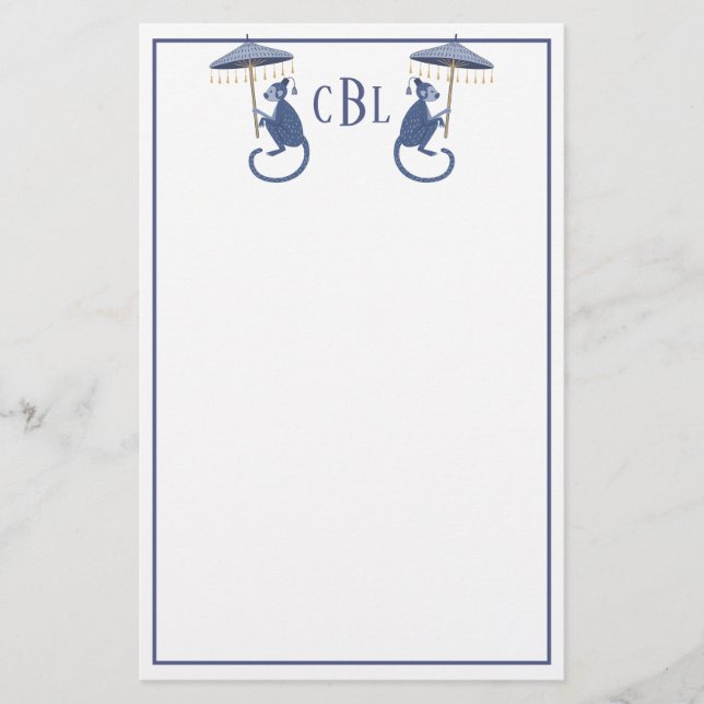 Chinoiserie Monkeys Mit Monogramm Stationery Briefpapier (Vorderseite)