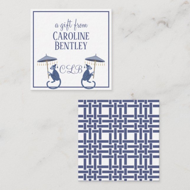 Chinoiserie Monkeys Monogram Geschenkkarten Mitteilungskarte (Vorne/Hinten)