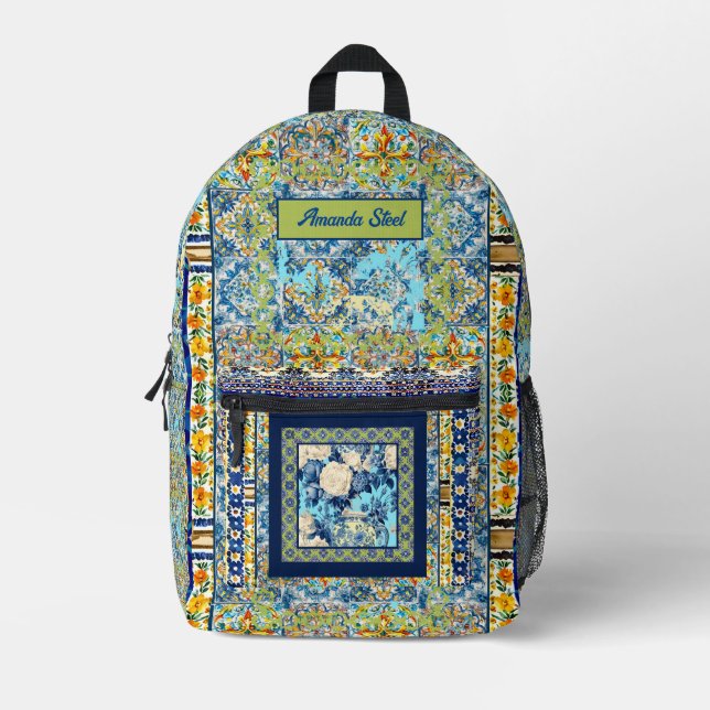 Chinoiserie Monogram Bedruckter Rucksack (Vorderseite)