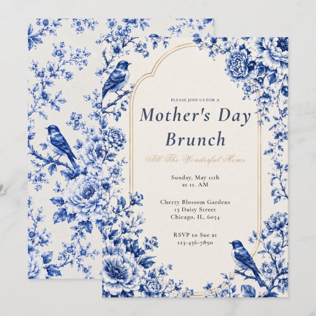 Chinoiserie-Muttertags-Brunch Einladung (Vorne/Hinten)