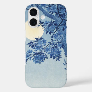Chinoiserie Navy Blau Kirschblüte & Vollmond iPhone 16 Hülle