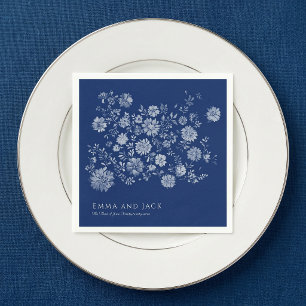 Chinoiserie Navy Blau Wildblumen Brautstrauß Hochz Serviette