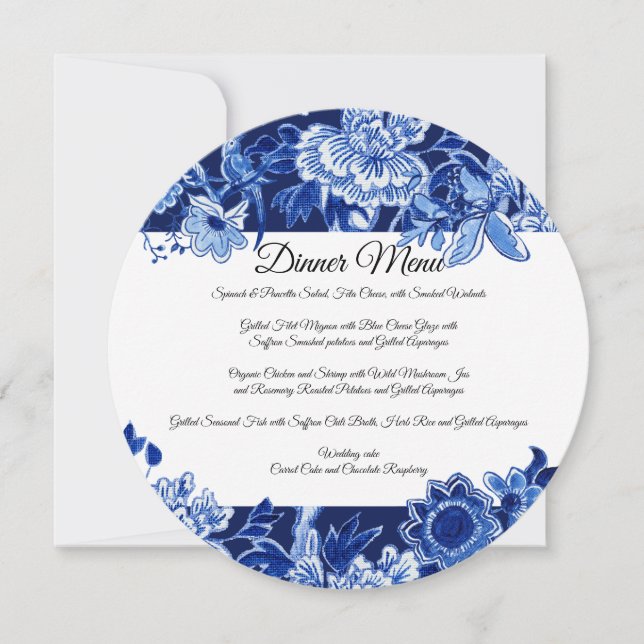 Chinoiserie Navy Blue Floral Dinner Einladung (Vorderseite)