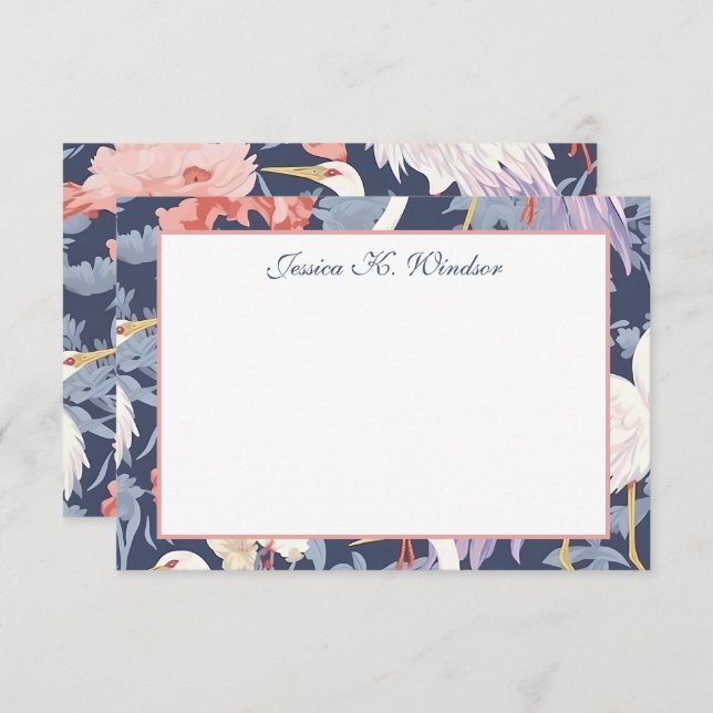 Chinoiserie Navy Floral Egret Personalisiert Dankeskarte (Vorne/Hinten)