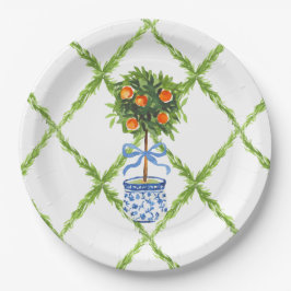 Chinoiserie Orange Citrus Topiary, Grandmillenial Pappteller
