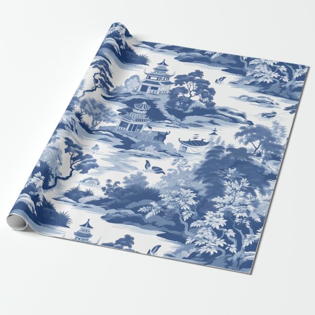 Chinoiserie Orientales Landschaftsbild Geschenkpapier (Ungerollt)