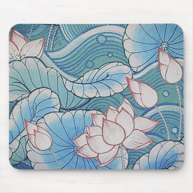 Chinoiserie-orientalisches rosa u. blaues mousepad (Vorne)