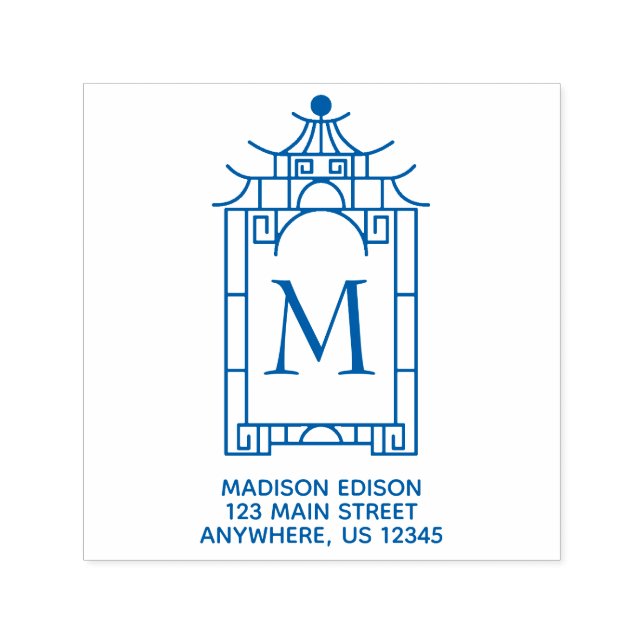 Chinoiserie Pagoda Adressenselbstklebende Briefmar Permastempel (Design)