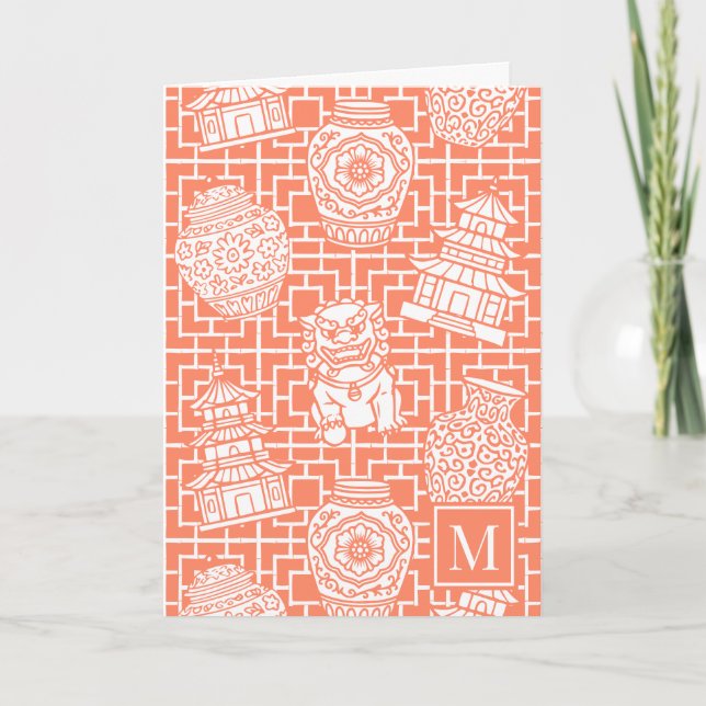 Chinoiserie Pagoda – Coral Preppy Asian Garden (Vorderseite)