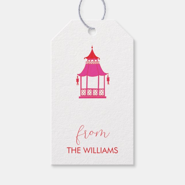 Chinoiserie Pagoda Custom Gift Tags Geschenkanhänger (Vorderseite)
