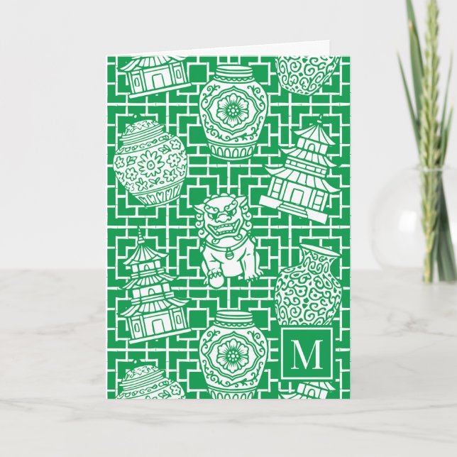 Chinoiserie Pagoda – Green Preppy Asian Garden (Vorderseite)