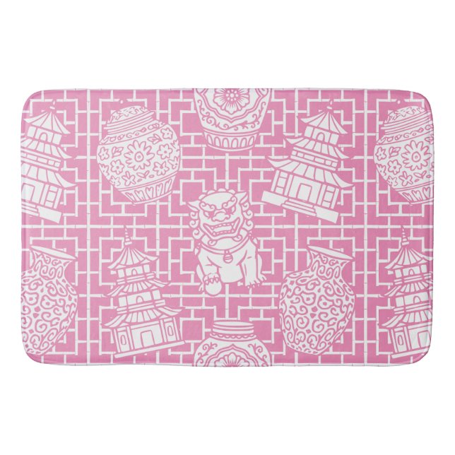 Chinoiserie Pagoda – Pink Preppy Asian Garden Badematte (Vorderseite)