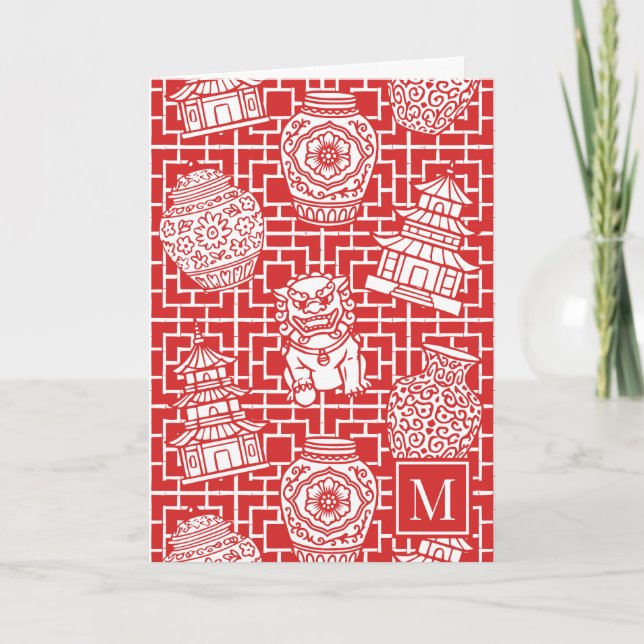 Chinoiserie Pagoda – Red Preppy Asian Garden (Vorderseite)