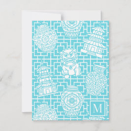Chinoiserie Pagoda – Turquoise Preppy Asian Garden Mitteilungskarte