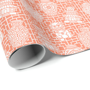 Chinoiserie-Pagode – Korallenfarbener Preppy-Asien Geschenkpapier