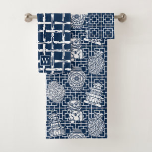 Chinoiserie-Pagode – Navy Preppy-Asiengarten Badhandtuch Set