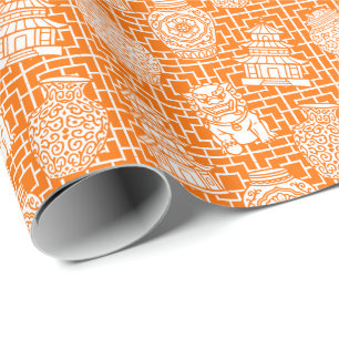 Chinoiserie-Pagode – Orange Preppy-Asiengarten Geschenkpapier