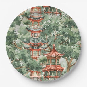 Chinoiserie-Pagode Sage Green Forest Pappteller