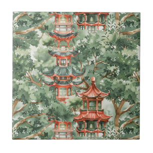 Chinoiserie-Pagode Sage Green Wald Fliese