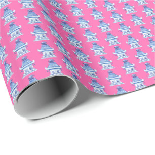 Chinoiserie-Pagoden (auf Rosa) Geschenkpapier