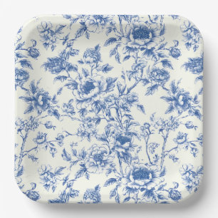 Chinoiserie-Papierteller, Blaue Blumenparty Pappteller