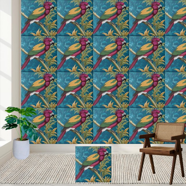 Chinoiserie Parrot Tile Fliese (Tropical Chinoiserie Parrot Tile)