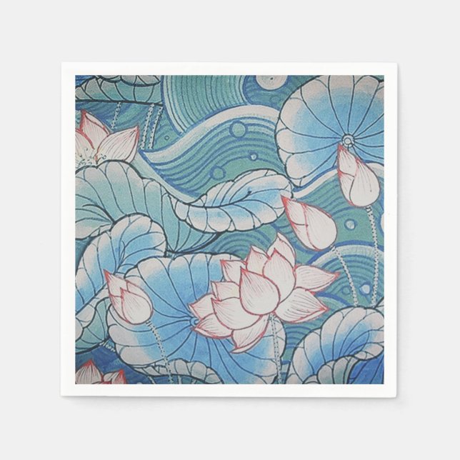 Chinoiserie Pastell Oriental Pink & Blue Floral Serviette (Vorderseite)