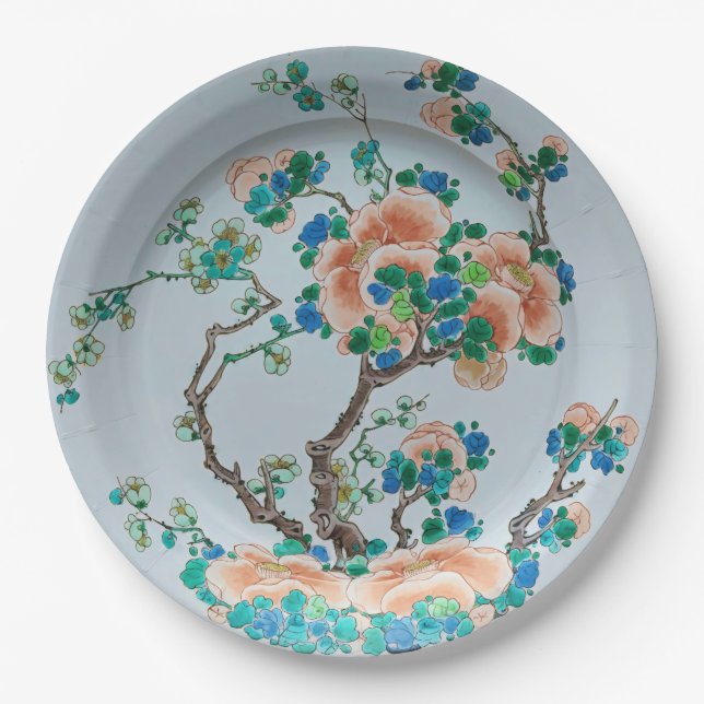Chinoiserie Peach Blossom Imitate China Pappteller (Vorderseite)
