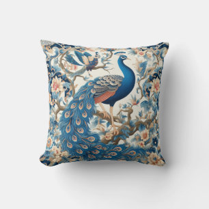 Chinoiserie Peacock Blue und White Kissen