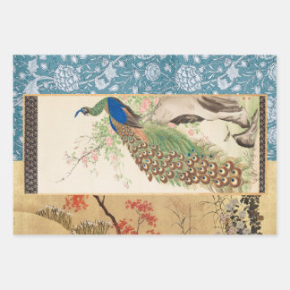 Chinoiserie Peacock mit dusty Rose und verblasstem Geschenkpapier Set