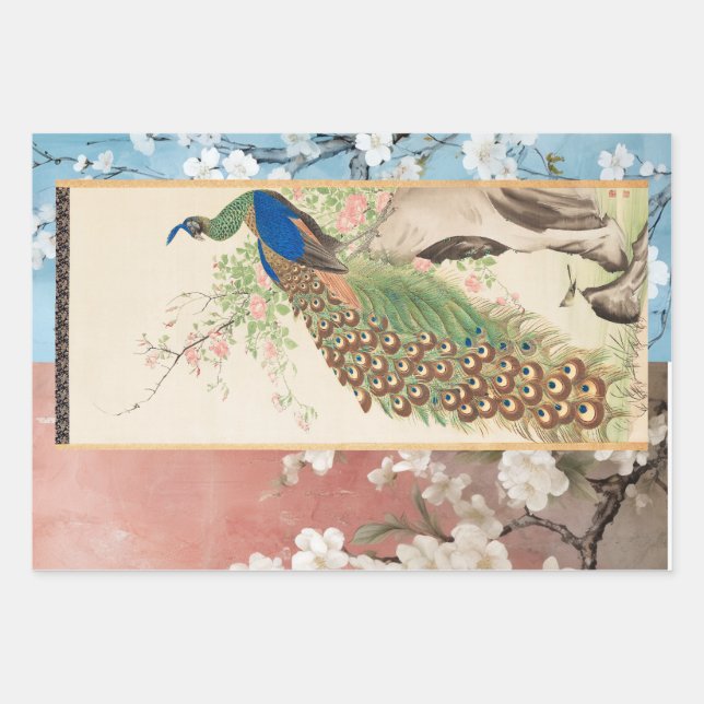 Chinoiserie Peacock mit dusty Rose und verblasstem Geschenkpapier Set (Vorderseite 3)
