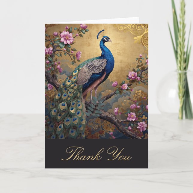 Chinoiserie Pfau Danke Karte (Vorderseite)