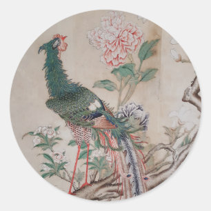 Chinoiserie Pfau Vintage Runder Aufkleber