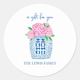 Chinoiserie-Pfingstrose-Geschenkaufkleber Runder Aufkleber