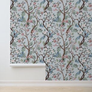 Chinoiserie Pfingstrosen Blumen, Bäume & Vögel Hel Tapete