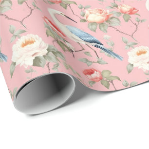Chinoiserie Pink Floral Egret Geschenkpapier