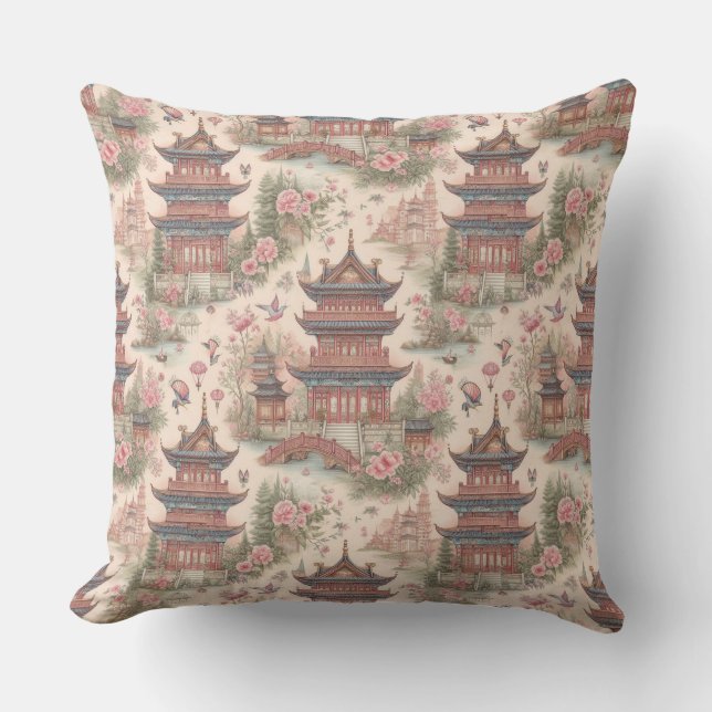 Chinoiserie Pink Pagoda Kissen (Vorderseite)