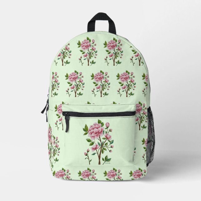 Chinoiserie Pink Peony Backpack Bedruckter Rucksack (Vorderseite)