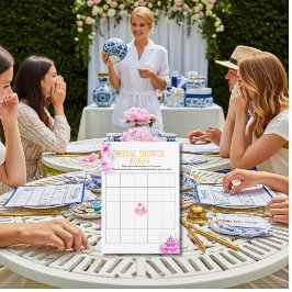 Chinoiserie Pink Willow Bridal Shower Bingo game Einladung
